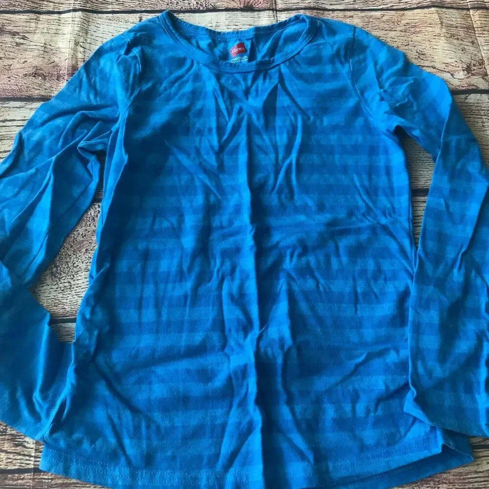 Justice Hanes Girls Outfit Lot Jean Shorts T-Shirt Striped Long Sleeve Sz 10S M